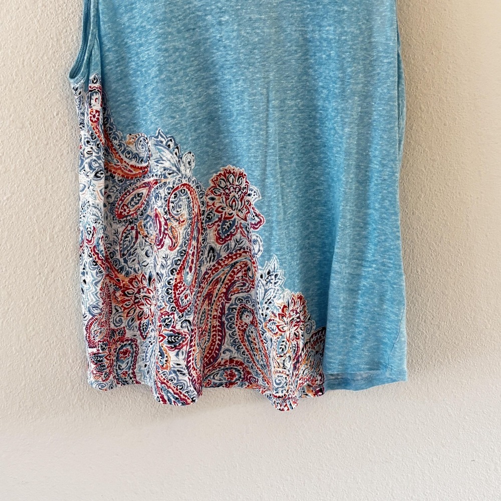 J. Jill Love Linen Tank Top Womens M Blue Paisley Hem Sleeveless Summer Knit - Picture 3 of 9